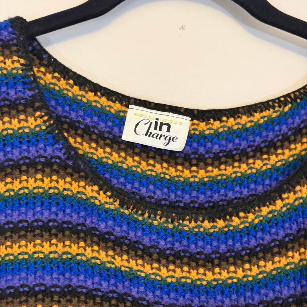 Vintage In Charge Women Sweater Size L/XL Blue Oversized Stripe Knit Retro Comfy - Picture 4 of 5